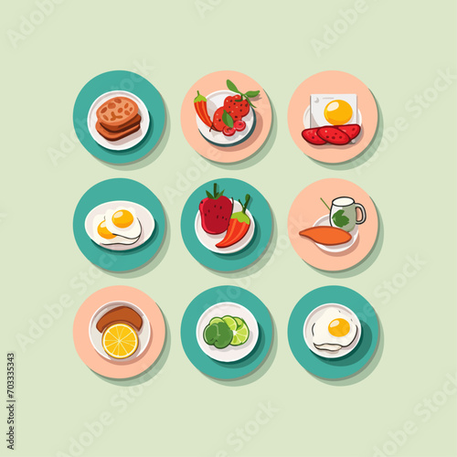 9 set flat design icon food and beverages, logo set fast food vector illustration