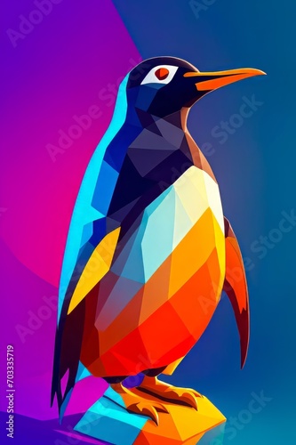Colorful Abstract Paper Silhouette Design of a Penguin Logo. Splash Color Penguin.