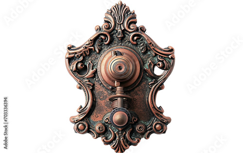 Antique Copper Doorbell with Rich Rotating Lever Detail On Transparent Background.