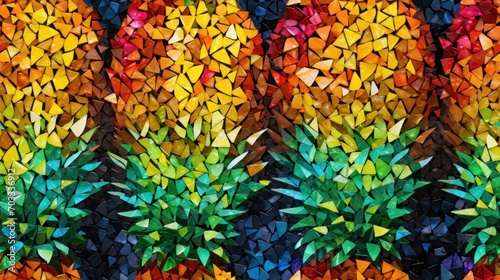  a multicolored picture of a group of trees made out of small pieces of origami origami.