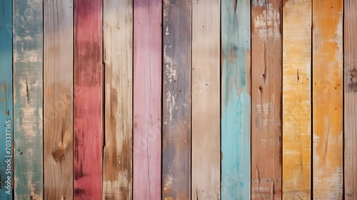 multicolor effective wood texture pattern background consists of several pieces of old wood of various sizes and colors, vertical style. Old wooden planks in multi-pastel colours vintage style.