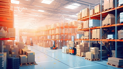 A warehouse with goods being organized and shipped, representing the efficient flow of products within the logistics system photo