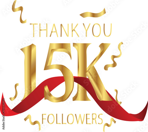 3d golden text thank you 1k 15k 25k followers vector