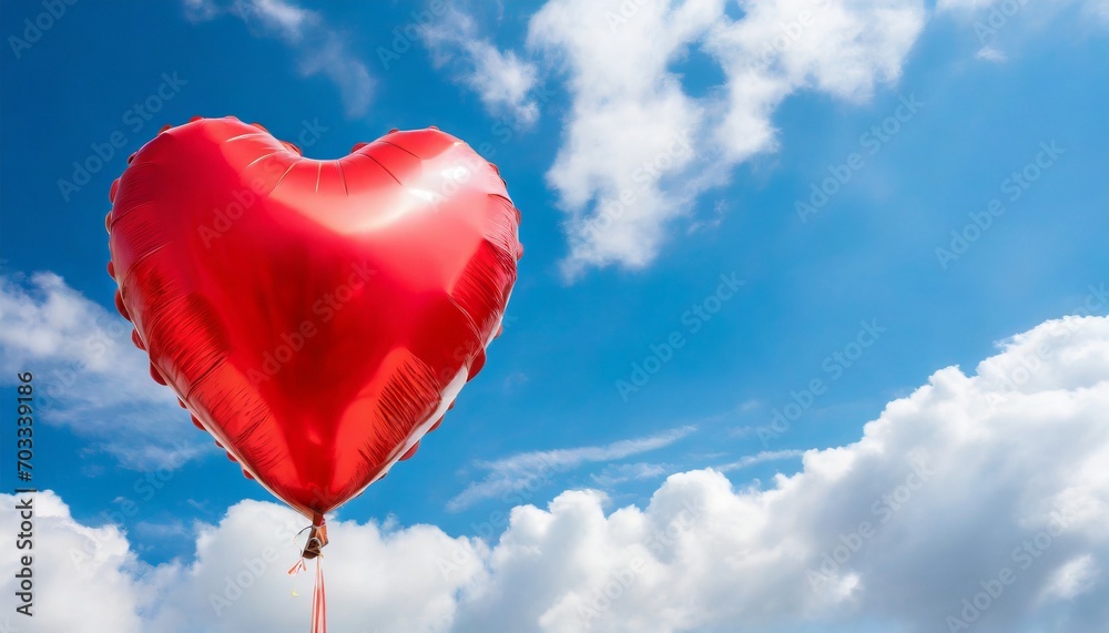 Heart-shaped Red Balloon Flying Against a Blue Sky Backdrop