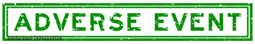 Grunge green adverse event word square rubber seal stamp on white background
