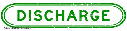 Grunge green discharge word rubber seal stamp on white background