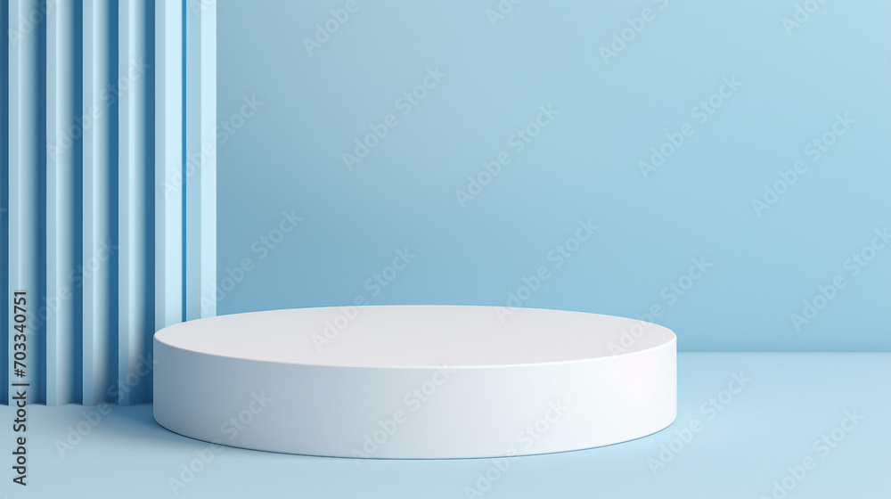 Modern 3D Rendering of Empty White Cylinder Podium on Blue Wave Background for Minimalistic Product Presentation. Clean and Creative Stand Concept for Corporate Exhibitions and Advertising Displays. Modern 3D Rendering of Empty White Cylinder Podium on Blue Wave Background for Minimalistic Product Presentation. Clean and Creative Stand Concept for Corporate Exhibitions and Advertising Displays.