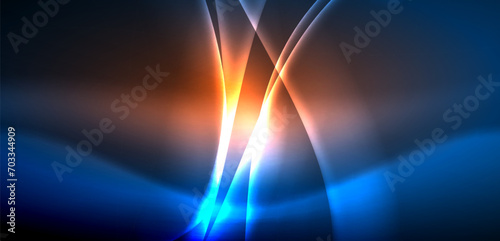 Dynamic waves in ethereal glow of neon lights. Concept merges fluidity of motion with vibrant allure of neon, crafting entrancing backdrop that embodies both vitality and futuristic sophistication