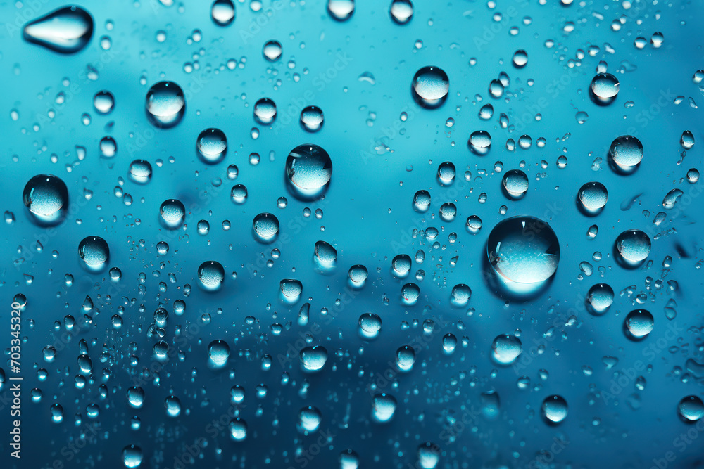 Raindrop Ripples on Refreshing Blue Surface: Abstract Aqua Windows