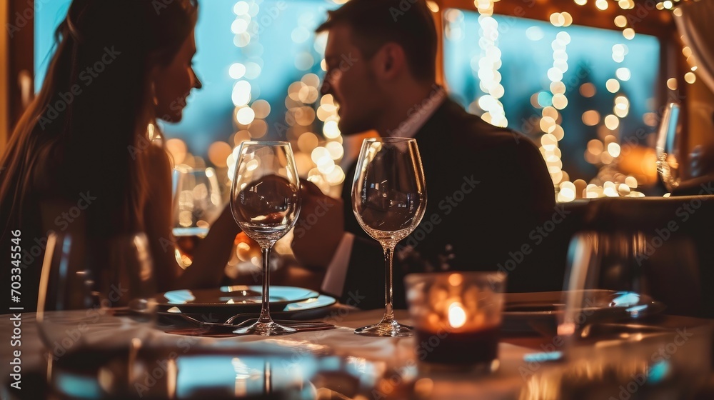 Romantic dinner in a restaurant, couple in love, girl and guy