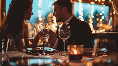 Romantic dinner in a restaurant, couple in love, girl and guy photo