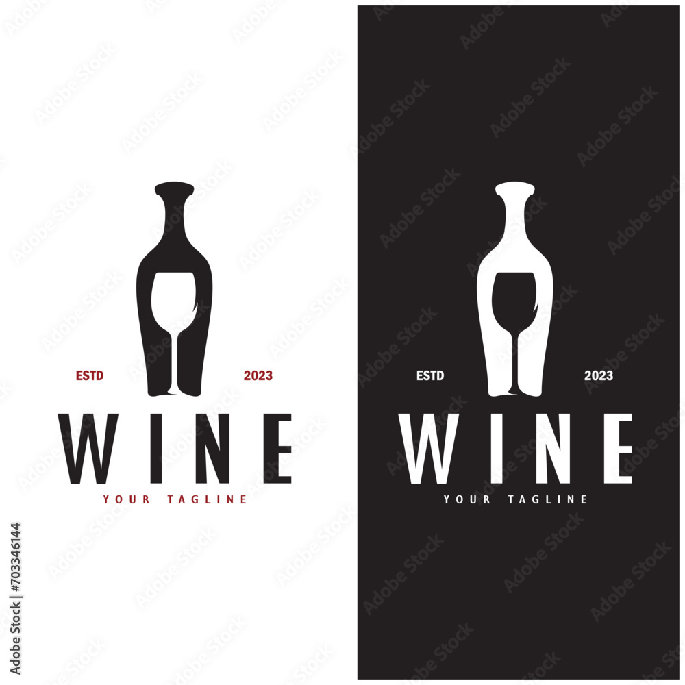 Wine logo with wine glasses and bottles.for night clubs,bars,cafe and wine shops. Wine logo with wine glasses and bottles.for night clubs,bars,cafe and wine shops.