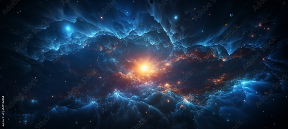 Deep space background with stardust and shining star. Milky way cosmic background. Star dust and pixie dust glitter space backdrop. Space stars and planet conceptual image.