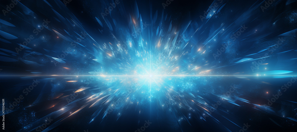 Fototapeta premium Glow effect. Blue glowing particles, stars. Shiny particles explode. On a black background.