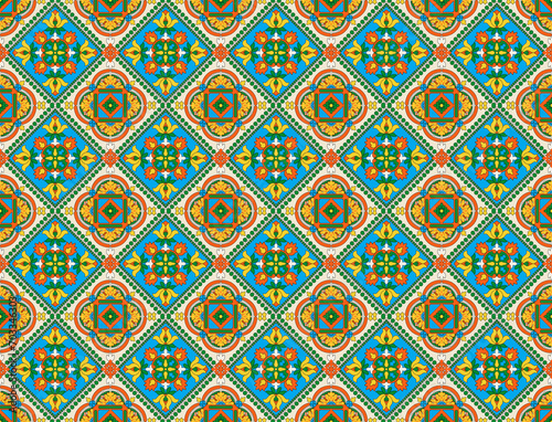 Colorful seamless arabian pattern with climbing plants and decorative elements. Indian wallpaper. Floral design for wrapping paper, wallpaper, fabric, textile, carpet, mat, rug, cover.