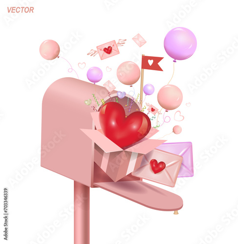Valentine's Day, Mailbox. Vector image of a mailbox with love, happy Valentine's Day. Cartoon-style illustration. A gift for a loved one on Valentine's Day.