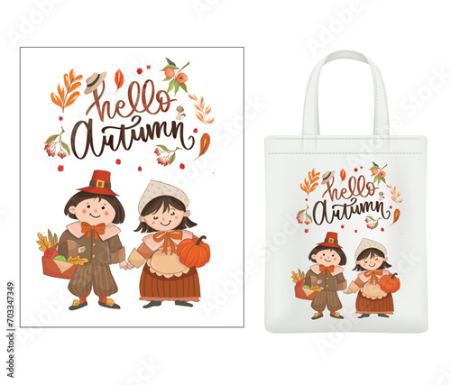 Autumn tote bag template design vector.