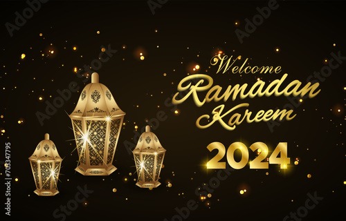 ramadan 2024 banner with black and golden islamic background design