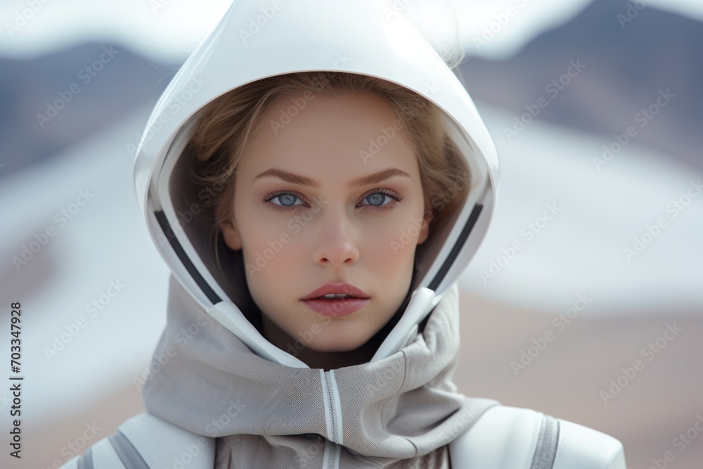 A stylish woman in an astronaut's spacesuit A stylish woman in an astronaut's spacesuit