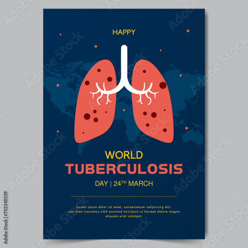 World Tuberculosis Day March 24th flyer with perforated lungs illustration