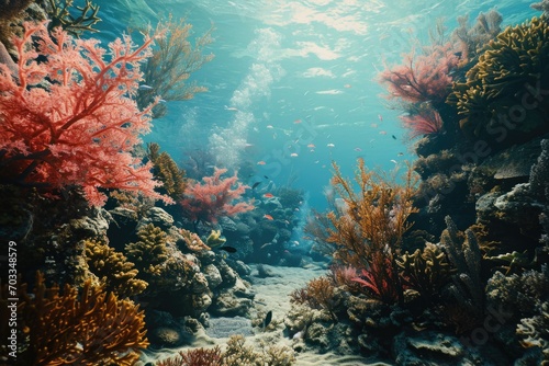 A bright underwater world with coral reefs