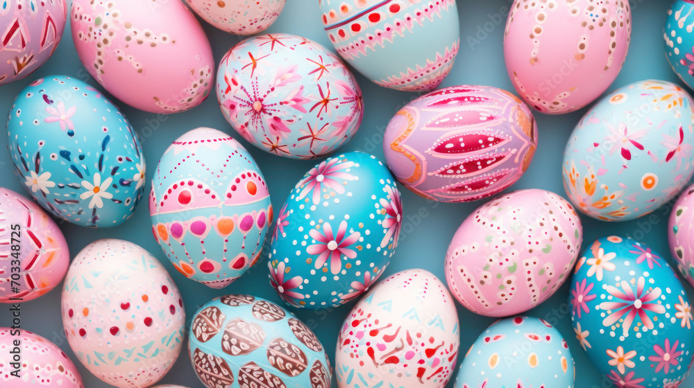 Easter colorful eggs with painted, Religion tradition background, View from above Easter colorful eggs with painted, Religion tradition background, View from above