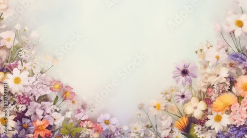 Fototapeta Naklejka Na Ścianę i Meble -  Vibrant summer blooms surrounding a pastel background - floral garden frame