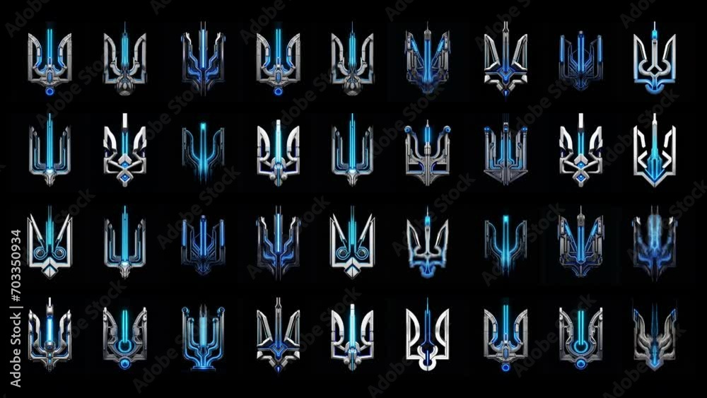 Trident Ukraine Sign Cyberpunk random change pattern UltraHD VJ video loop