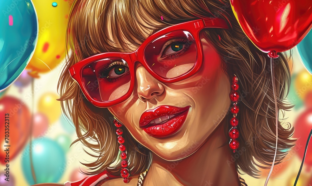 Obraz premium woman pop art and street art style. Festive background with a cheerful girl. Party girl poster. Beautiful girl romantic illustration