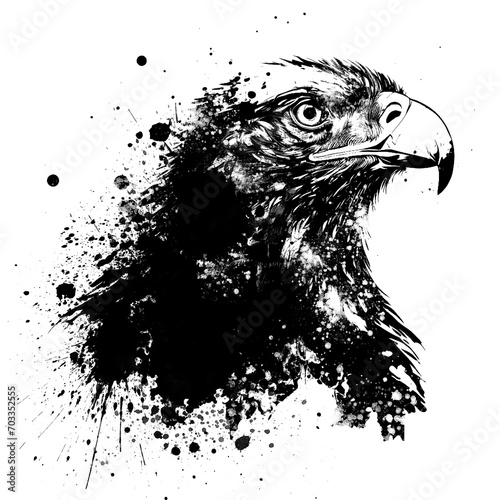 Illustration of hawk head with splatter