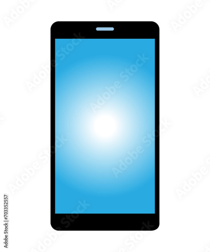 Mobile phone with blue screen icon mockup vector design template.
