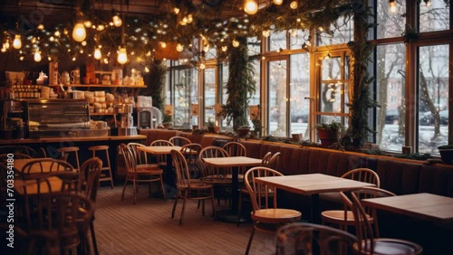 Cozy Winter Cafe Interior with Christmas Mood, Looped Footage