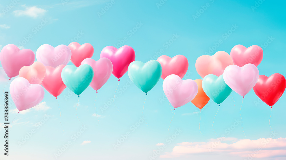 Colorful heart shape balloons on a summer sky background. Love concept.