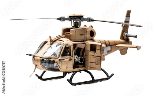 Genuine Snapshot of Cardboard Helicopter in White Setting Isolated on Transparent Background PNG.