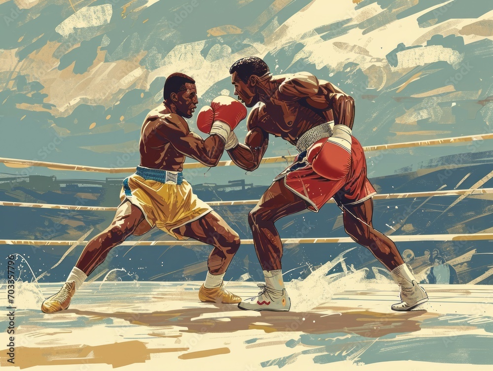 Fototapeta premium Boxers Clash in Paris: Olympic Dreams in Earthy Tones