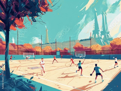 Earthy Elegance: Parisian Olympic Handball Illustrated