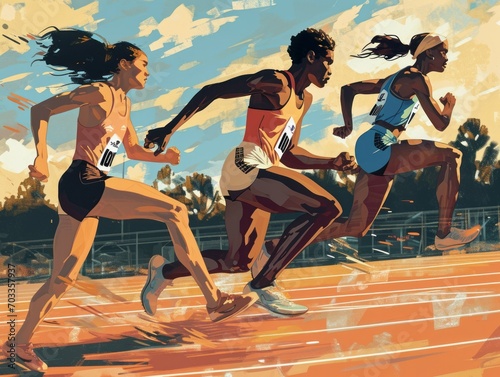 Parisian Dreams: 800m Olympians in Earthy Illustration Hues