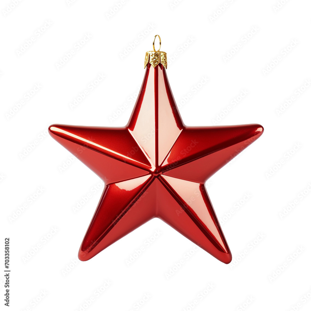 Gilded red star on christmas tree ornament isolated on transparent background Gilded red star on christmas tree ornament isolated on transparent background