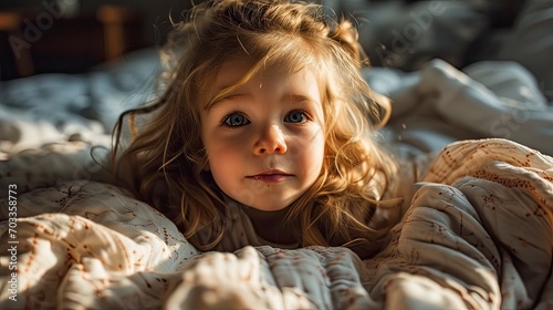 Adorable Little Girl Waked Her Bed, Background HD For Designer