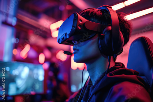 Gamer Competing In Ar Esports Tournament, Engaged In Intense Virtual Battle