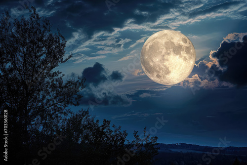 Full Moon In The Night Sky, Creating Eerie And Mystical Atmosphere