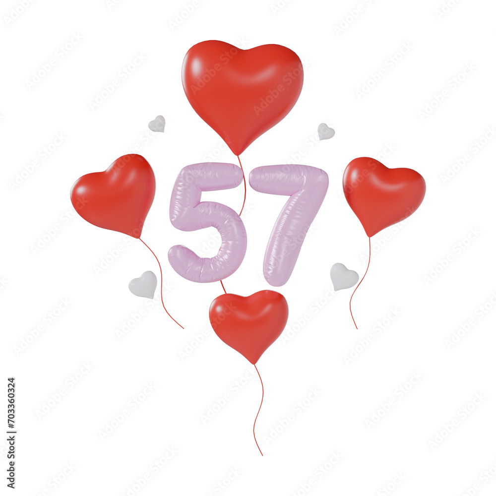 Heart Number 57 Valentine Day Anniversary 3d illustration