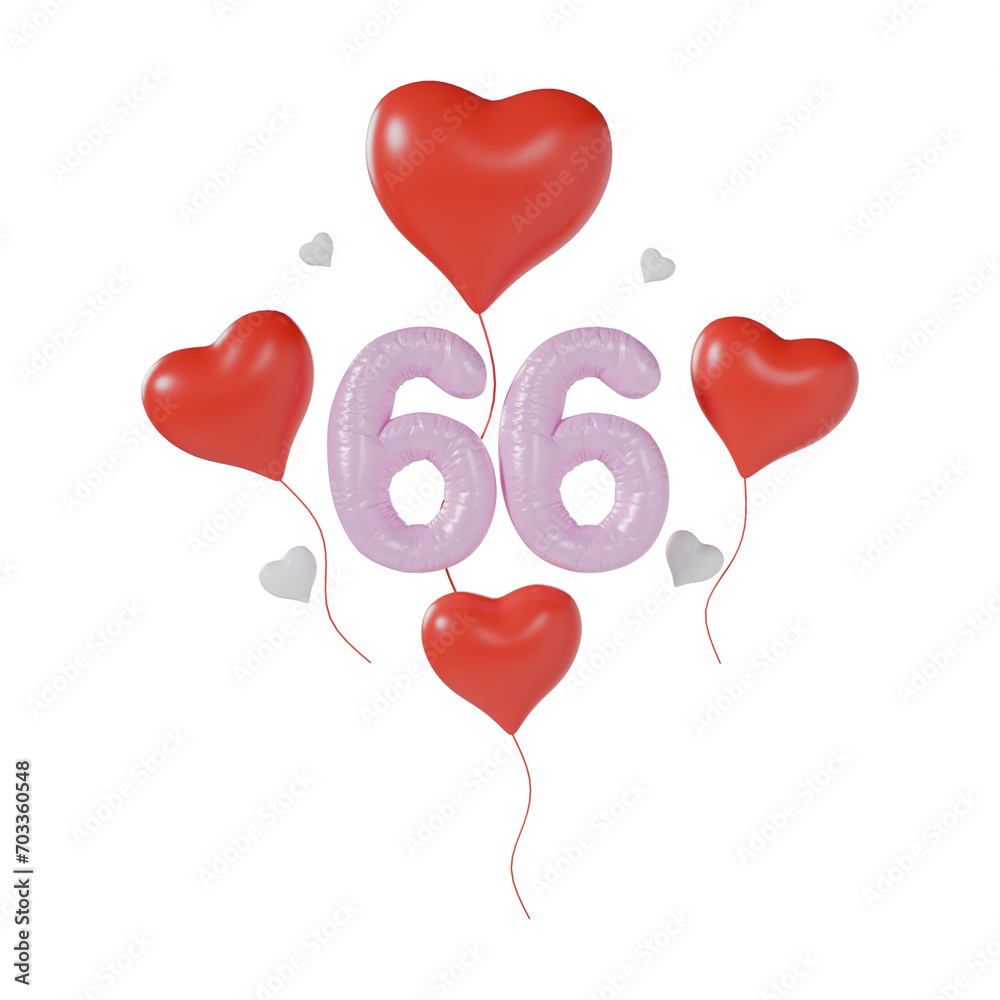 Heart Number 66 Valentine Day Anniversary 3d illustration