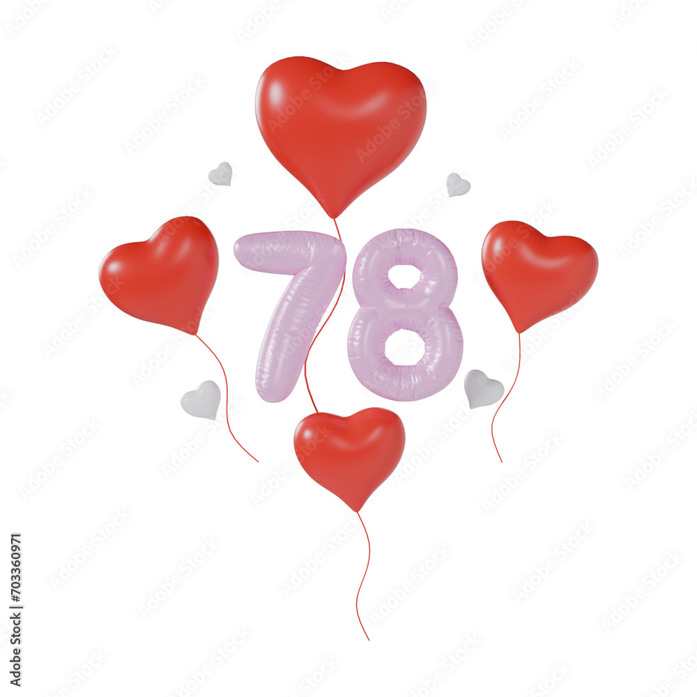 Heart Number 78 Valentine Day Anniversary 3d illustration