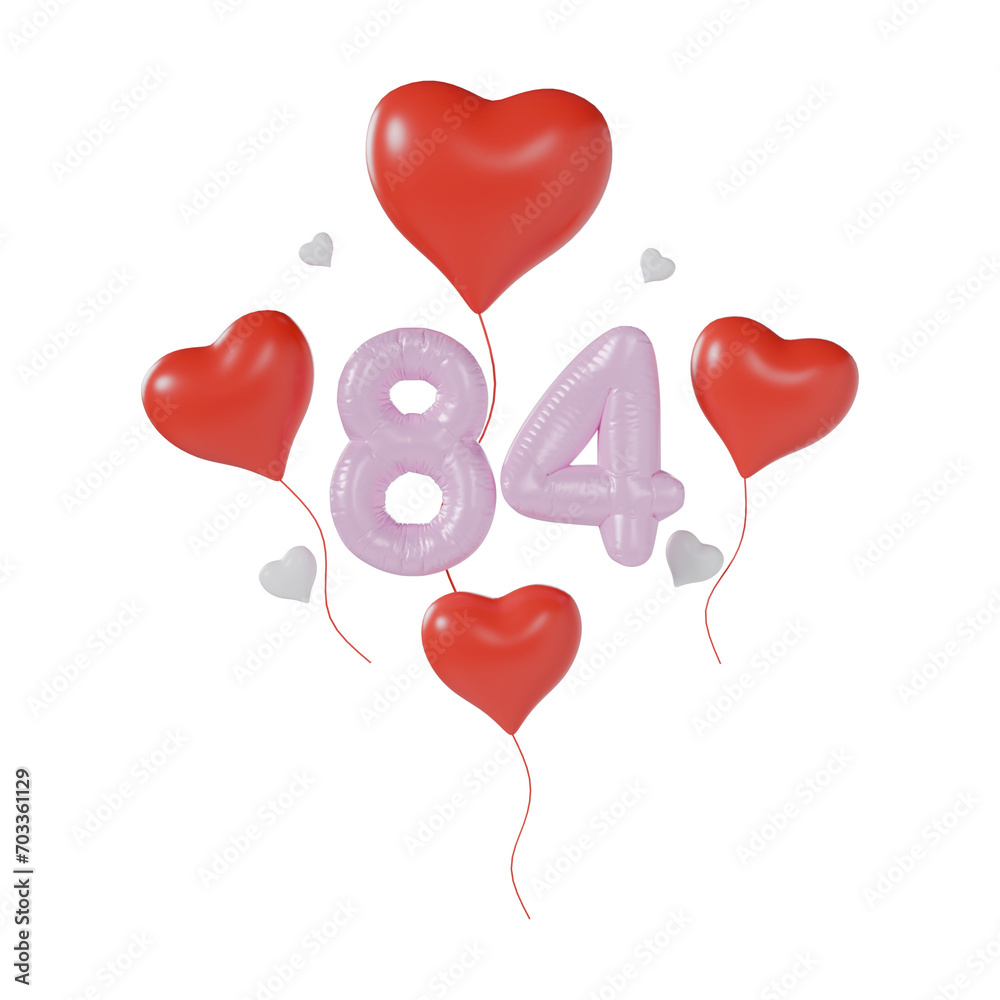 Heart Number 84 Valentine Day Anniversary 3d illustration