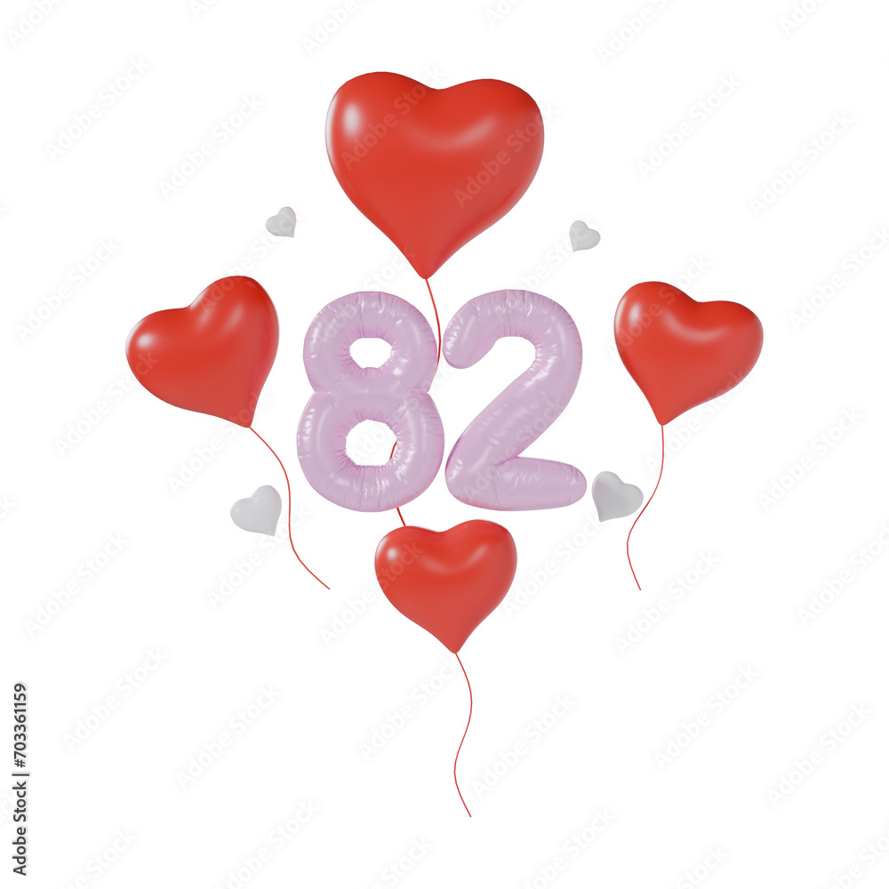 Heart Number 82 Valentine Day Anniversary 3d illustration