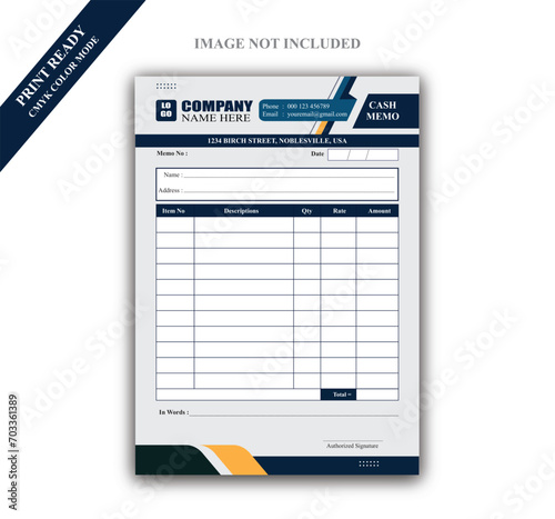 Cash memo, invoice, delivery note template design vector file
