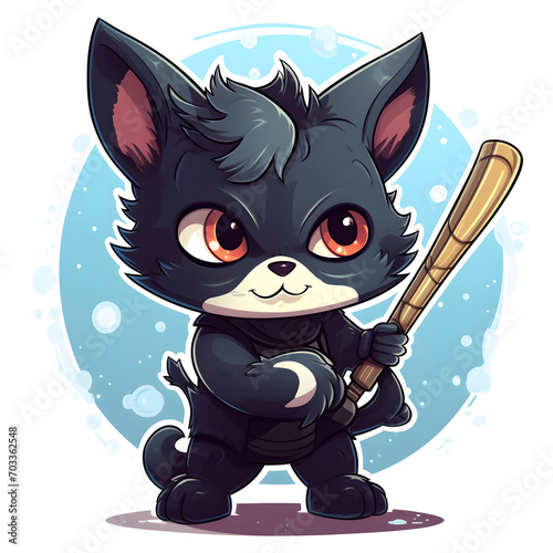 Illustration of Cute Little Black Cat with Bat