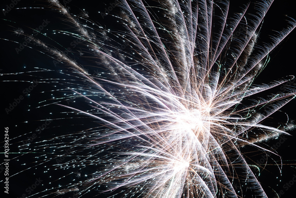 Naklejka premium fireworks to welcome the new year, light flowers in the sky, holiday celebration, light painting