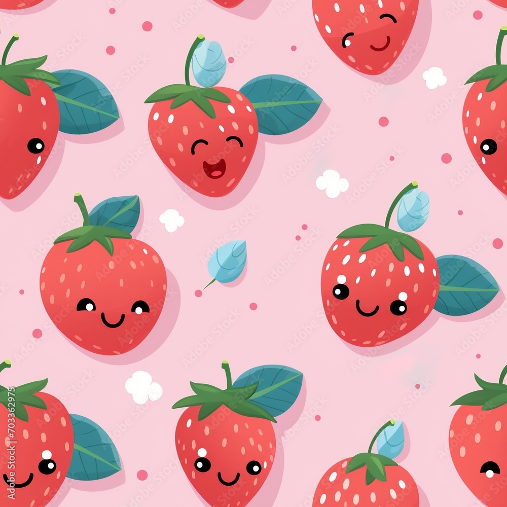 Cute cartoon strawberries seamless pattern Cute cartoon strawberries seamless pattern